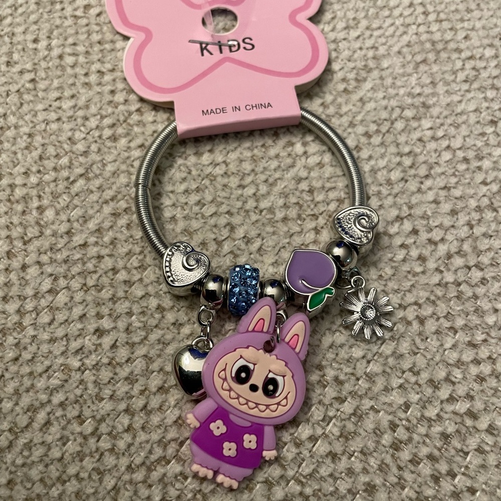 Cute Labubu Purple and Silver Kids Charm Bracelet